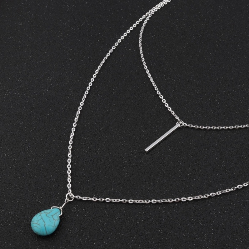 New! Double Chain Howlite Bar Necklace - Picture 2 of 7